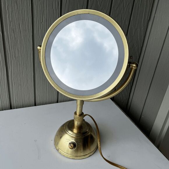 Vintage Lighted Vanity Mirror – Telescoping, Dual-Sided, Brass-Tone Metal, Extra - Picture 7 of 8